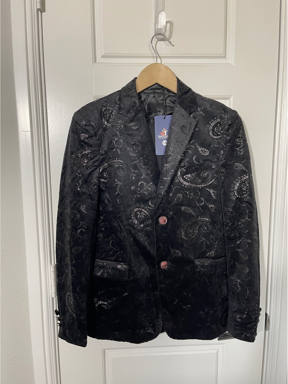 Boys Suits for Kids Size 14 Black Velvet Paisley 2 Pieces K164